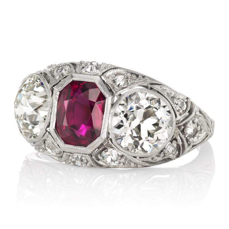 Edwardian Bezel Set Ruby & Diamond Engagement Ring