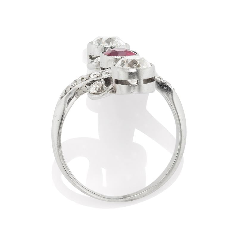 Unique Antique Diamond & Ruby Engagement Ring