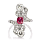 Unique Antique Diamond & Ruby Engagement Ring