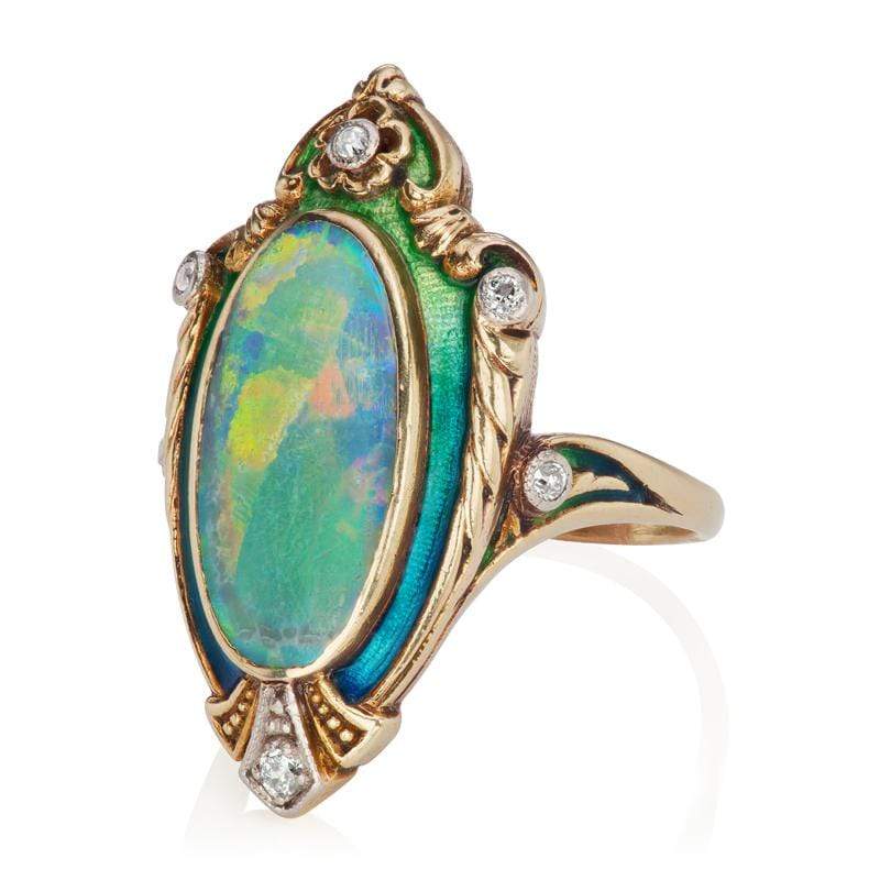 Art Nouveau Opal & Diamond Cocktail Ring