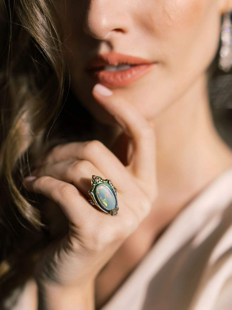 Art Nouveau Opal & Diamond Cocktail Ring