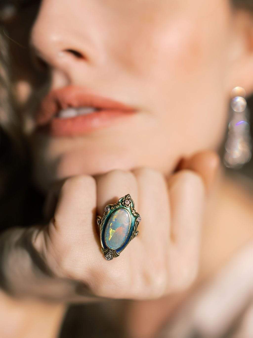 Art Nouveau Opal & Diamond Cocktail Ring