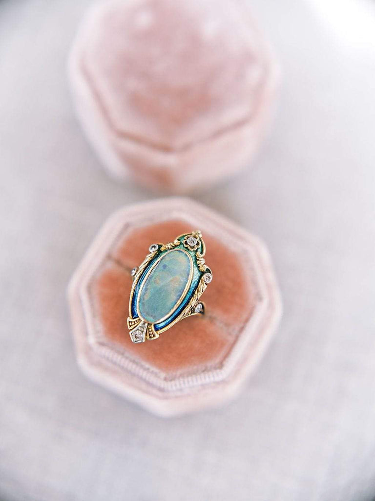 Art Nouveau Opal & Diamond Cocktail Ring
