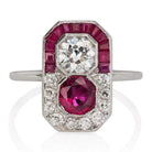 Unique Toi et Moi Diamond & Ruby Halo Vintage Engagement Ring