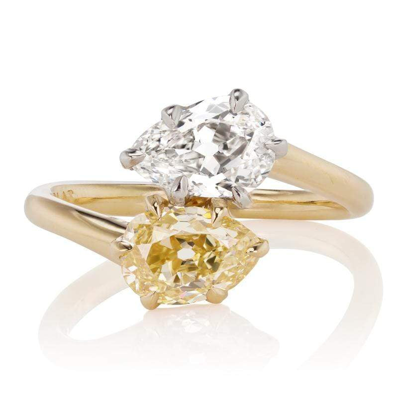 Pear Cut Diamond & Yellow Diamond Vintage Toi et Moi Engagement Ring