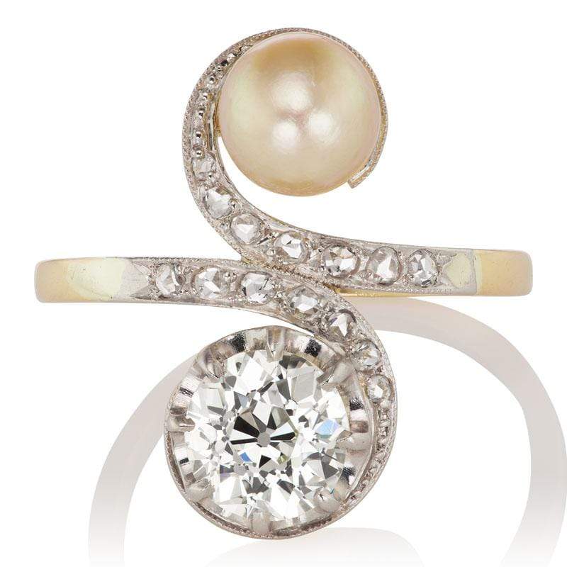 Vintage Edwardian Pearl + Diamond Toi et Moi Engagement Ring