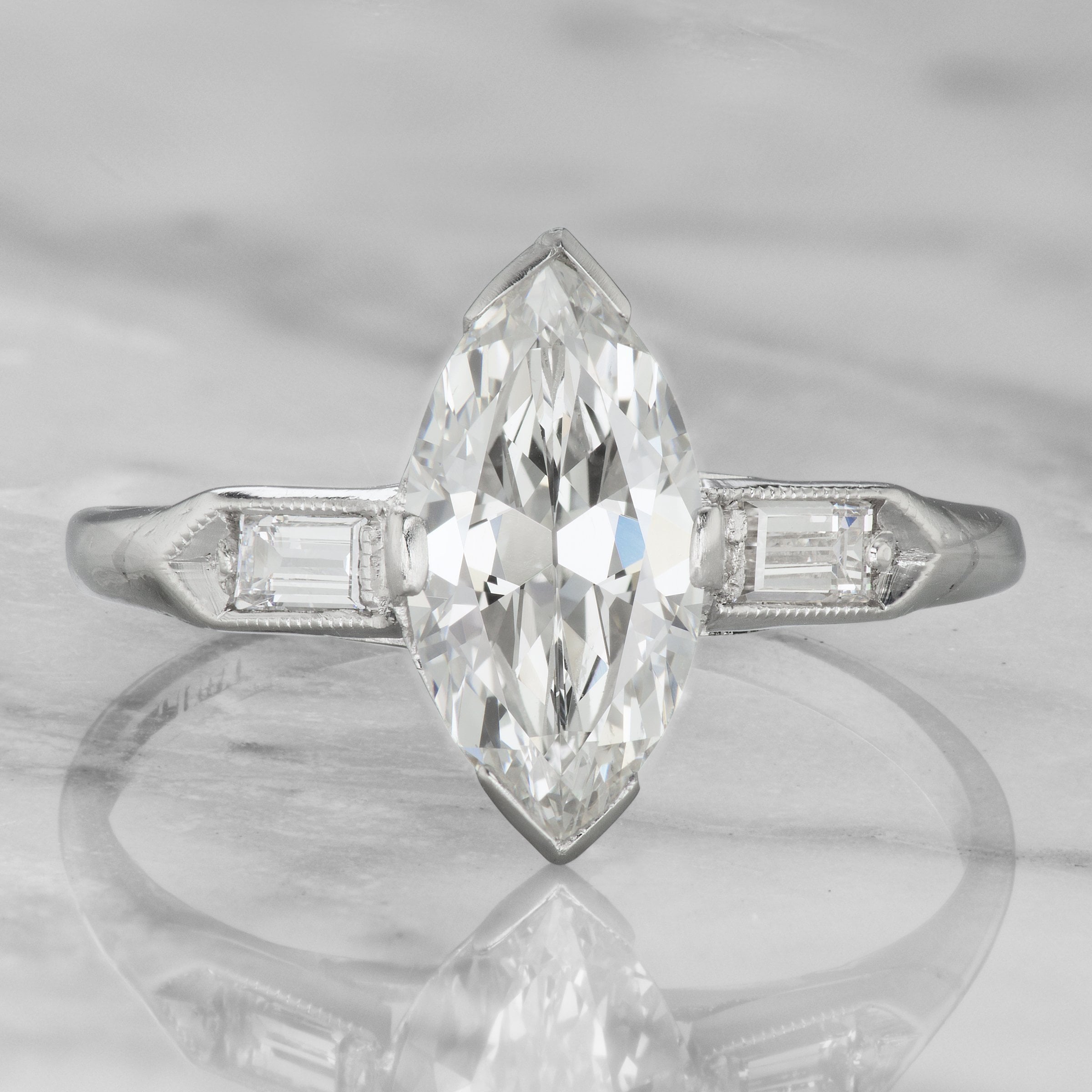 Marquise Engagement Ring With Baguettes Circa 1920 | Victor Barbone