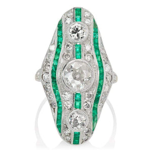 Unique Vertical Set Diamond & Emerald Cocktail Ring | Victor Barbone
