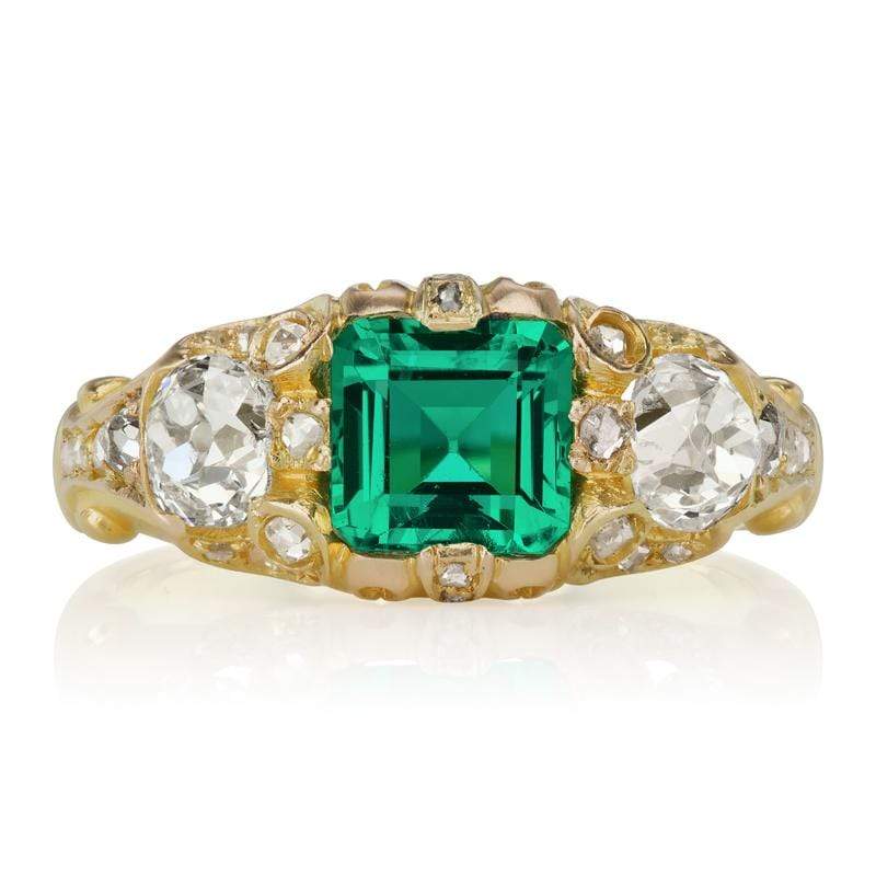 Low Profile Emerald & Diamond Engagement Ring | Victor Barbone