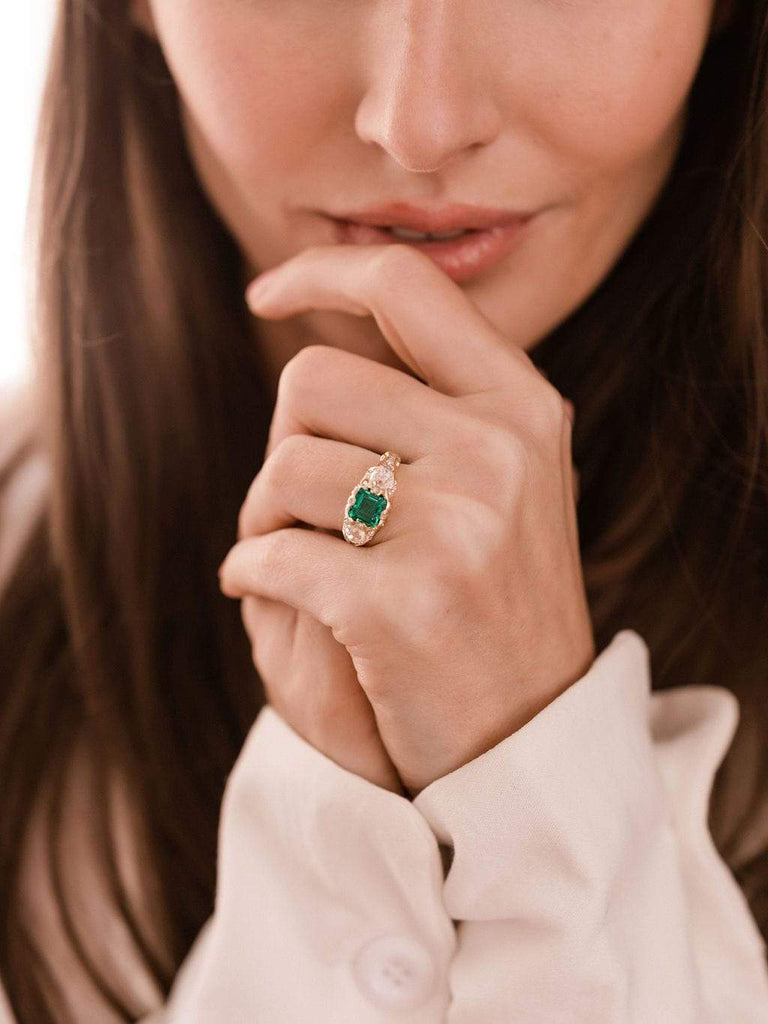 Low Profile Emerald & Diamond Engagement Ring