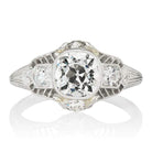 Old Mine Cut Vintage Engagement Ring With Bezel Set Side Stones