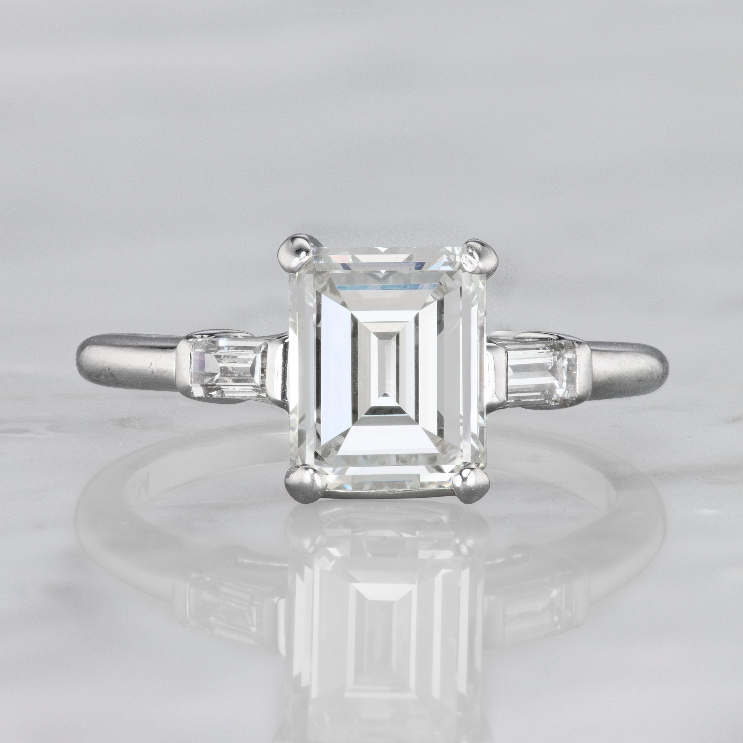 Emerald Cut Diamond Engagement Ring with Baguettes