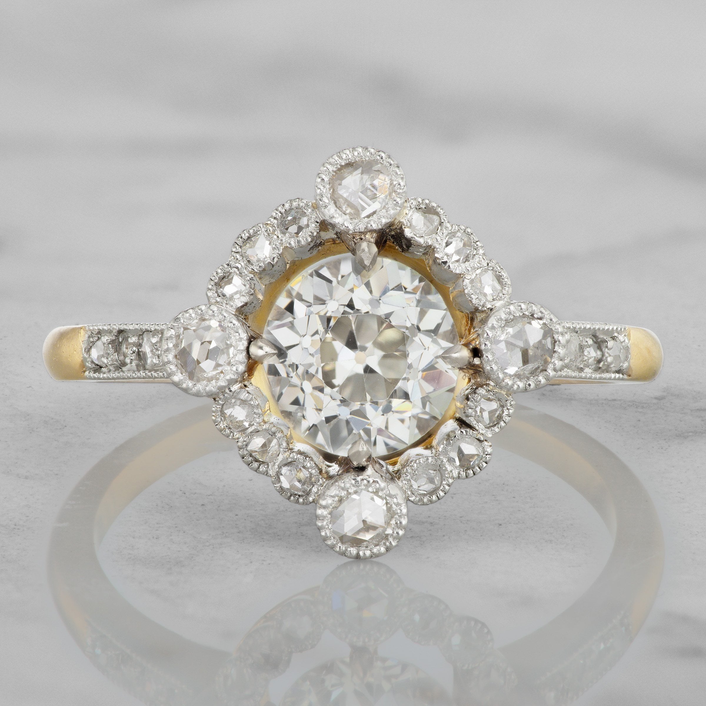Vintage Two Tone Halo Engagement Ring - Circa 1915 | Victor Barbone
