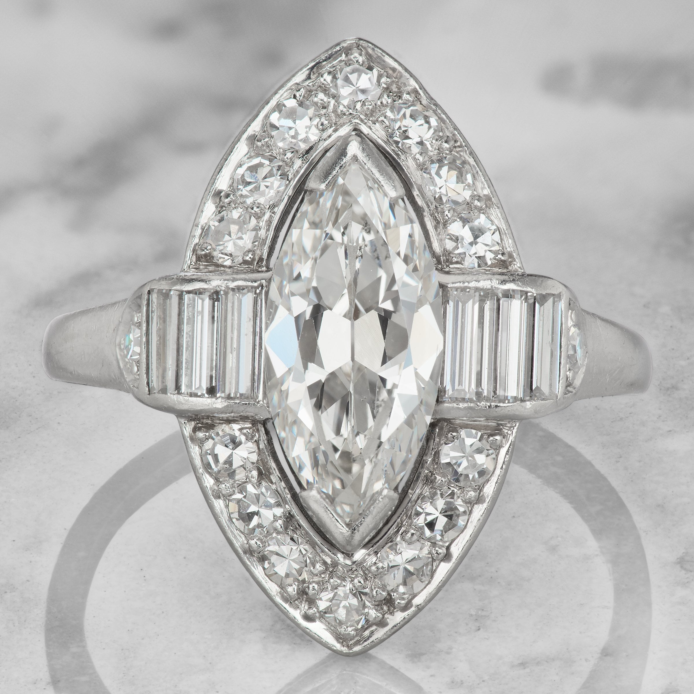 Marquise Cut Halo Diamond Engagement Ring Circa 1925 | Victor Barbone