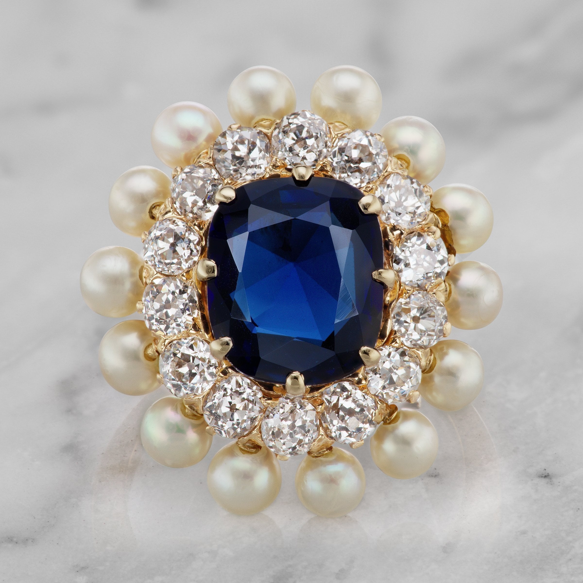 Double Halo Sapphire Engagement Ring - Pearl & Diamond | Victor Barbone