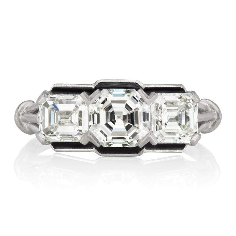 3 Stone Asscher Cut Diamond Engagement Ring