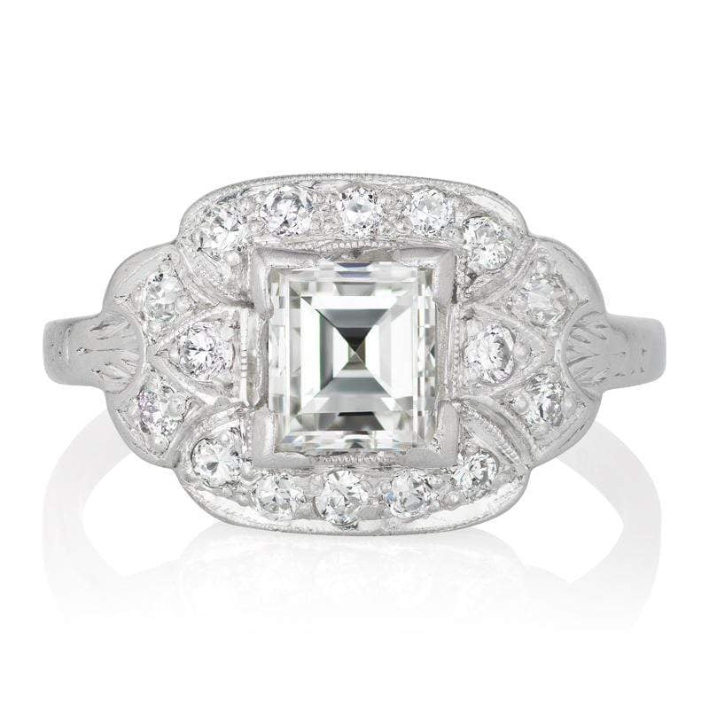 Unique Art Deco Rectangular Step Cut Diamond Engagement Ring