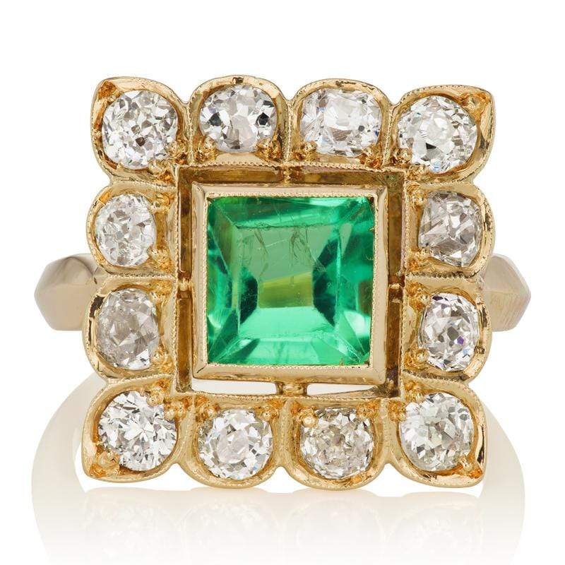 Square Emerald & Diamond Halo Engagement Ring