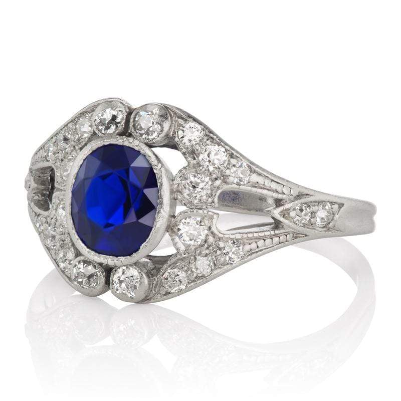 Art Deco Diamond & Sapphire Engagement Ring