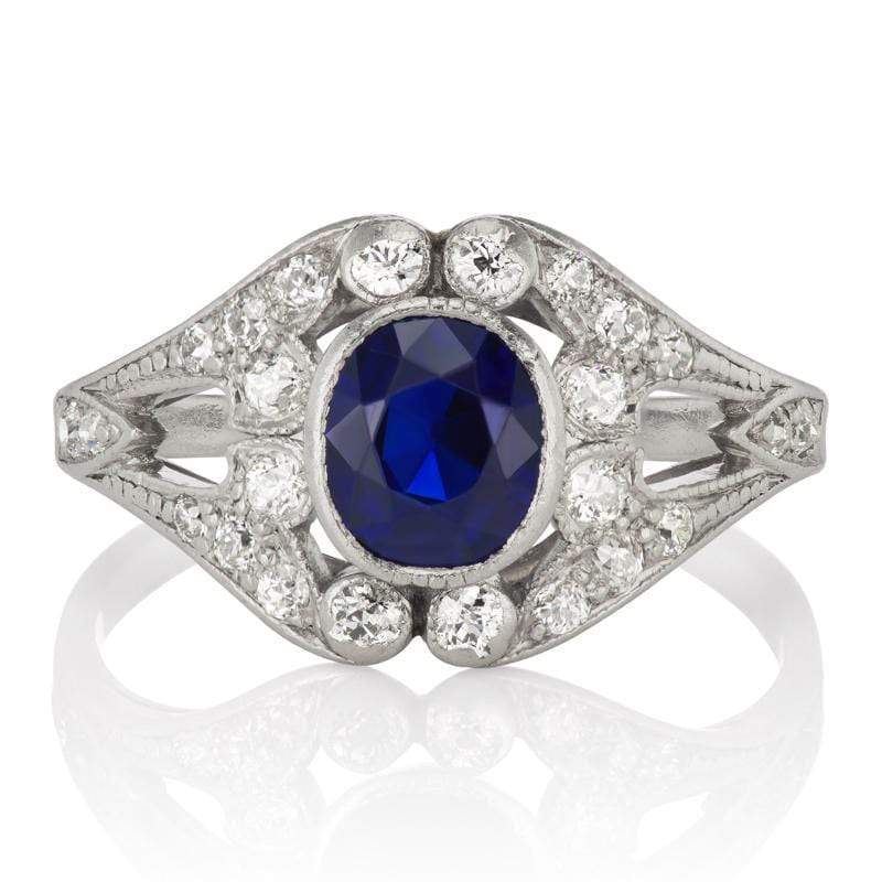 Art Deco Diamond & Sapphire Engagement Ring