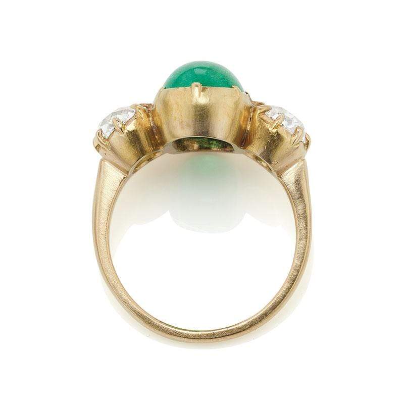 4 Carat Cabochon-Cut Emerald Engagement Ring