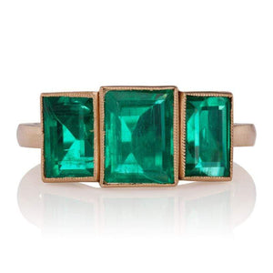 Three Colombian Emeralds Bezel-Set in an 18 Karat Rose Gold Setting