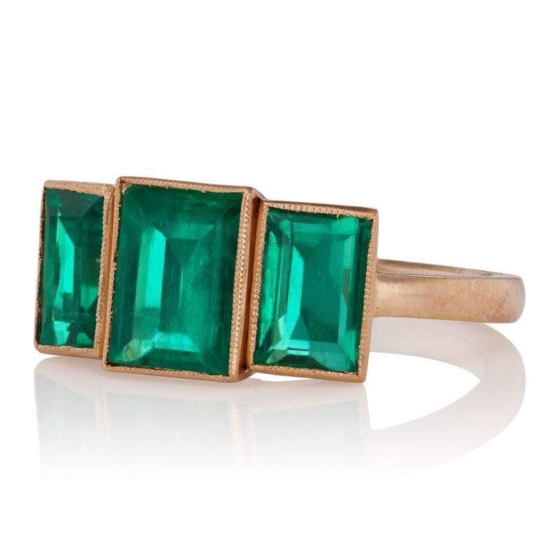 Three Colombian Emeralds Bezel-Set in an 18 Karat Rose Gold Setting