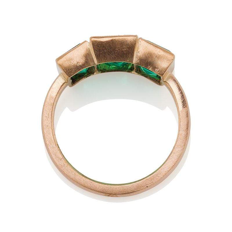 Three Colombian Emeralds Bezel-Set in an 18 Karat Rose Gold Setting