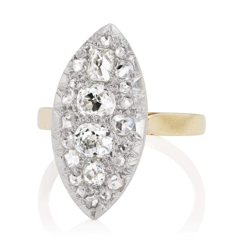 French Vintage Diamond Ring - Platinum-Topped 18 Karat Yellow Gold
